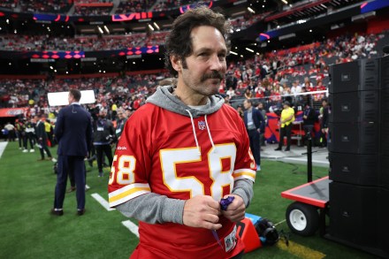 LAS VEGAS, NEVADA - FEBRUARY 11: Paul Rudd attends Super Bowl LVIII between the Kansas City Chiefs and San Francisco 49ers at Allegiant Stadium on February 11, 2024 in Las Vegas, Nevada.  (Photo by Jamie Squire/Getty Images)